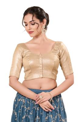 Light Copper Padded Silk Round Neck Blouse 1