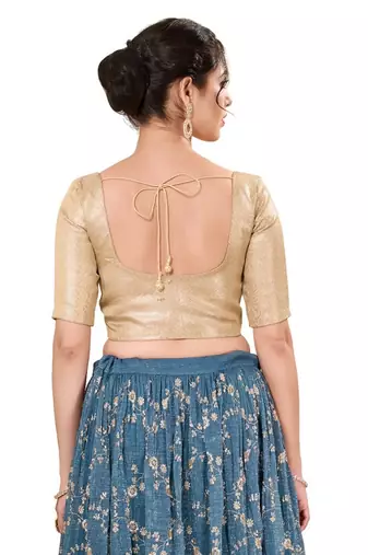 Light Copper Padded Silk Round Neck Blouse