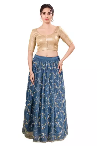 Light Copper Padded Silk Round Neck Blouse