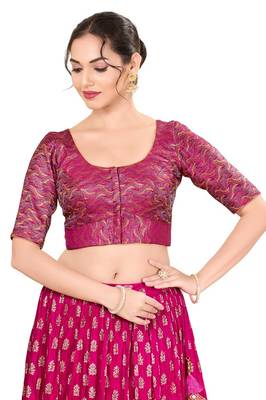 Purple Padded Jacquard Round Neck Blouse 1