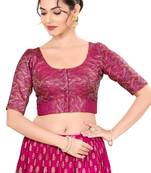 Purple Padded Jacquard Round Neck Blouse