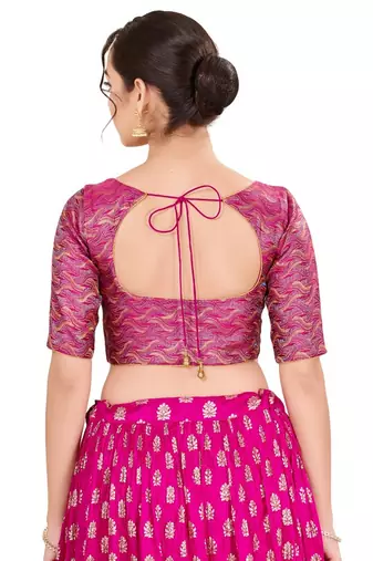 Purple Padded Jacquard Round Neck Blouse