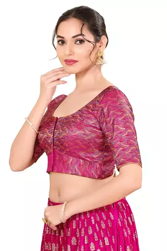 Purple Padded Jacquard Round Neck Blouse