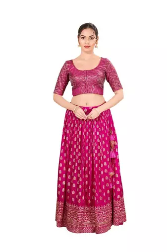 Purple Padded Jacquard Round Neck Blouse