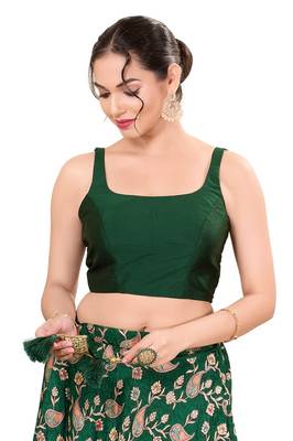 Bottle Green Padded Brocade Square Neck Blouse 1