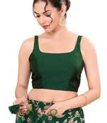 Bottle Green Padded Brocade Square Neck Blouse