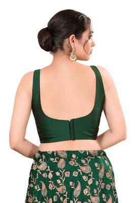 Bottle Green Padded Brocade Square Neck Blouse 2