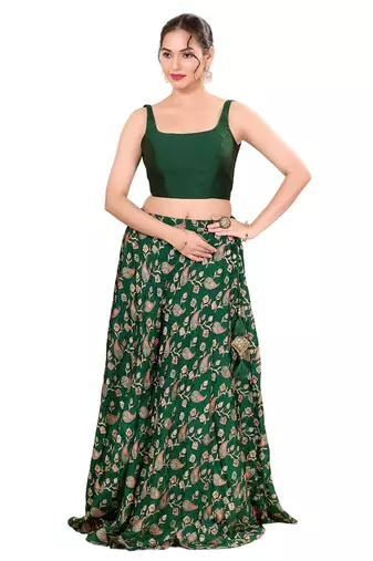 Bottle Green Padded Brocade Square Neck Blouse