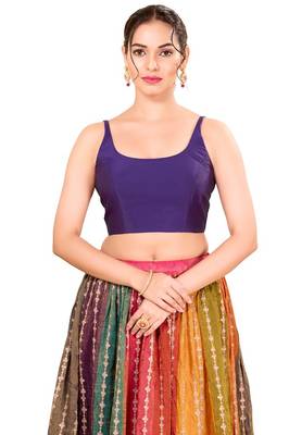 Dark Brinjal Padded Brocade Square Neck Blouse 1
