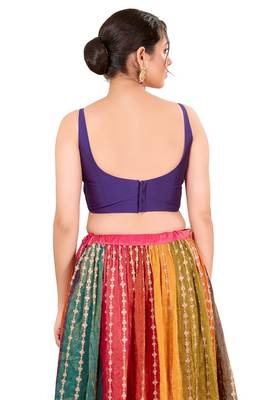 Dark Brinjal Padded Brocade Square Neck Blouse 2