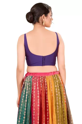 Dark Brinjal Padded Brocade Square Neck Blouse