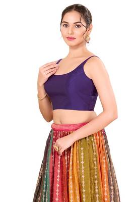 Dark Brinjal Padded Brocade Square Neck Blouse 3