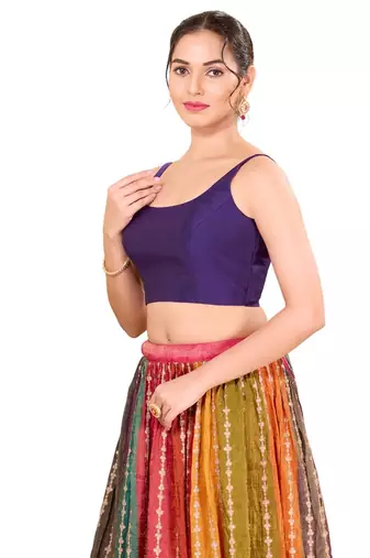 Dark Brinjal Padded Brocade Square Neck Blouse