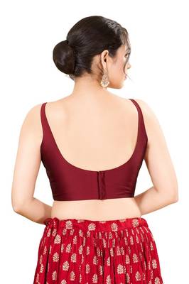 Dark Maroon Padded Brocade Square Neck Blouse 2