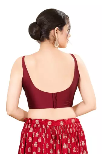 Dark Maroon Padded Brocade Square Neck Blouse