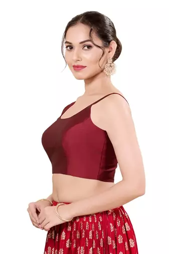 Dark Maroon Padded Brocade Square Neck Blouse
