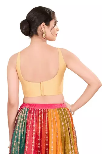 Gold Padded Brocade Square Neck Blouse