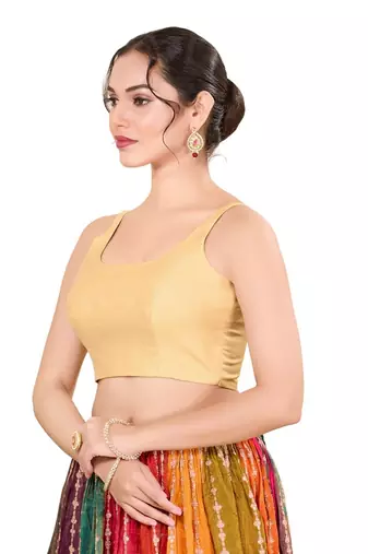 Gold Padded Brocade Square Neck Blouse