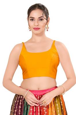 Mustard Padded Brocade Square Neck Blouse 1