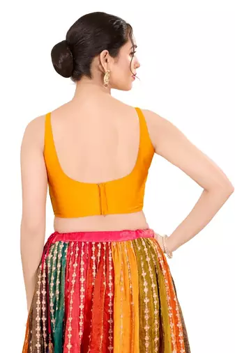 Mustard Padded Brocade Square Neck Blouse