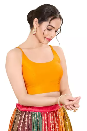Mustard Padded Brocade Square Neck Blouse