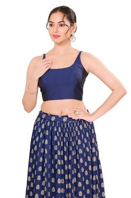 Navy Blue Padded Brocade Square Neck Blouse 1