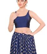 Navy Blue Padded Brocade Square Neck Blouse