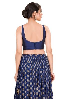 Navy Blue Padded Brocade Square Neck Blouse 2