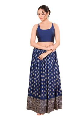 Navy Blue Padded Brocade Square Neck Blouse 4