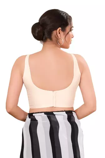 Off White Padded Brocade Square Neck Blouse