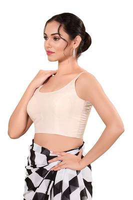 Off White Padded Brocade Square Neck Blouse 3