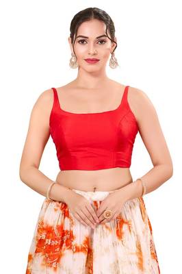 Tomato Pink Padded Brocade Square Neck Blouse 1