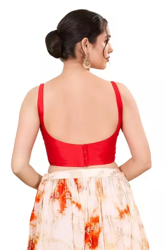 Tomato Pink Padded Brocade Square Neck Blouse