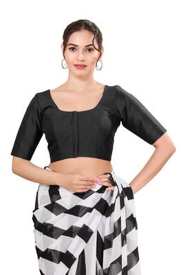 Black Padded Brocade Round Neck Blouse 1
