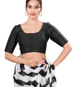 Black Padded Brocade Round Neck Blouse