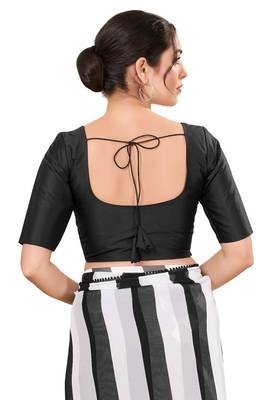 Black Padded Brocade Round Neck Blouse 2