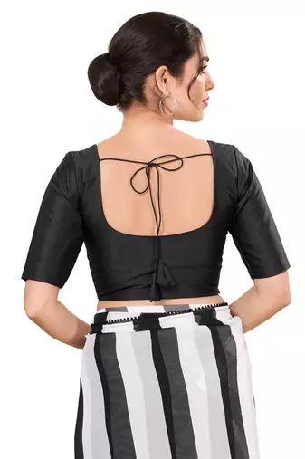 Black Padded Brocade Round Neck Blouse