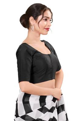 Black Padded Brocade Round Neck Blouse 3