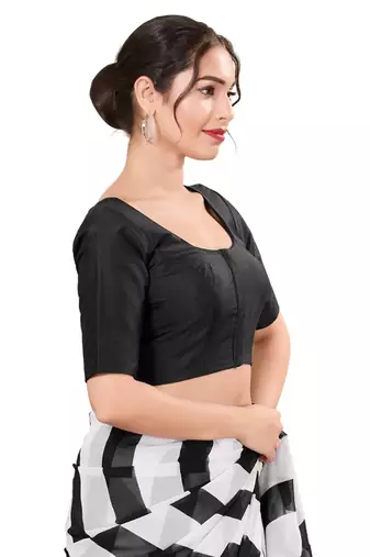 Black Padded Brocade Round Neck Blouse