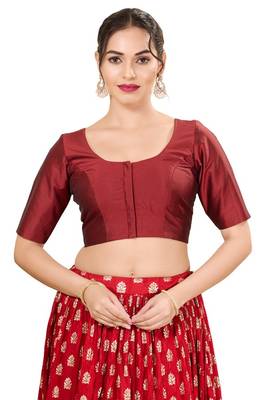 Dark Maroon Padded Brocade Round Neck Blouse 1