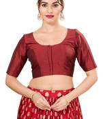 Dark Maroon Padded Brocade Round Neck Blouse