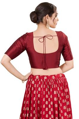 Dark Maroon Padded Brocade Round Neck Blouse 2