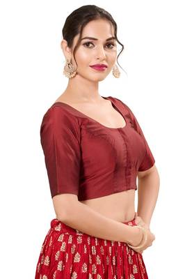 Dark Maroon Padded Brocade Round Neck Blouse 3