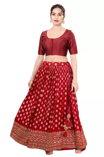 Dark Maroon Padded Brocade Round Neck Blouse