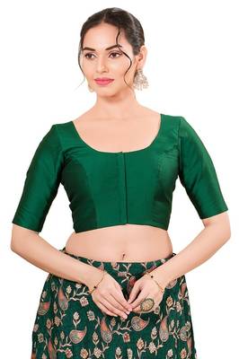Green Padded Brocade Round Neck Blouse 1