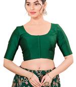 Green Padded Brocade Round Neck Blouse