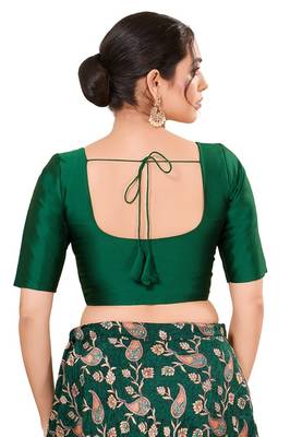 Green Padded Brocade Round Neck Blouse 2