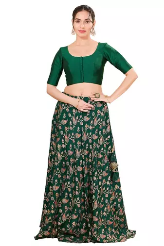 Green Padded Brocade Round Neck Blouse