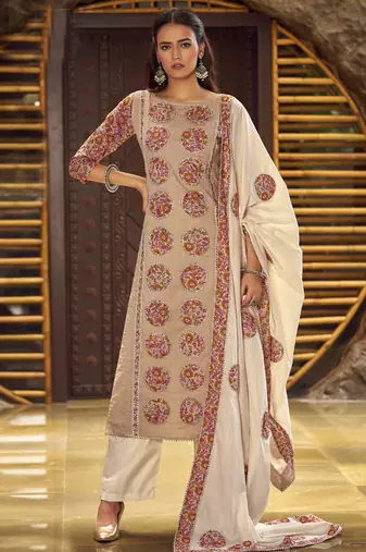 beige cotton digital printed dress material