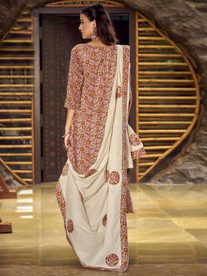 beige cotton digital printed dress material 2